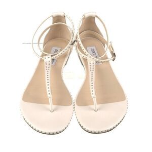 Jimmy Choo Afia Studded Ankle Strap White Leather Flat Sandal Sz-41/11